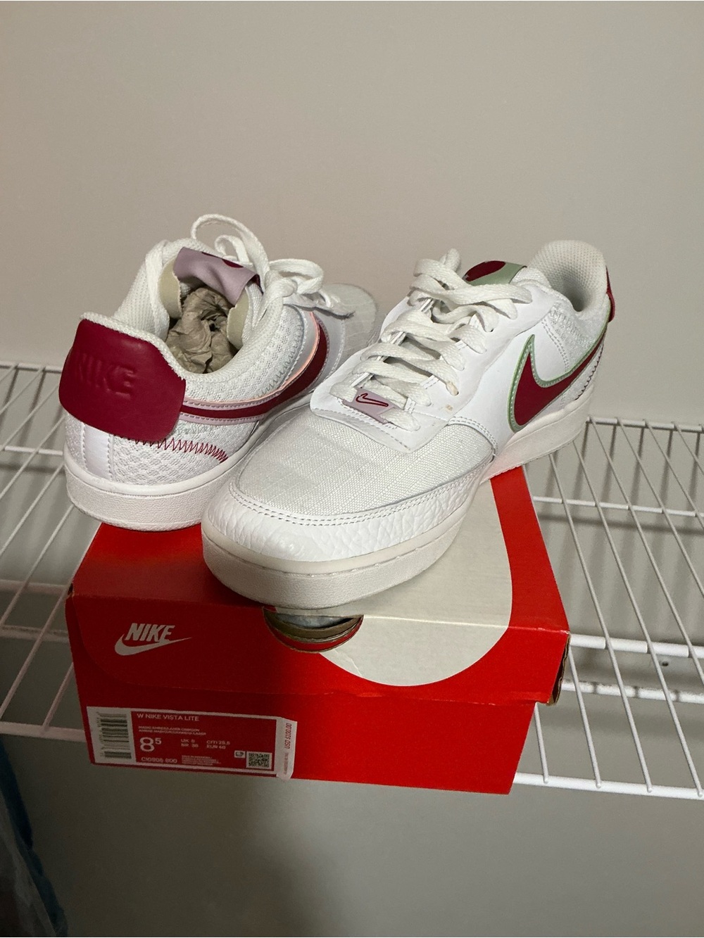 Nike White Low-Top Sneakers with Red & Green Swoosh Accents